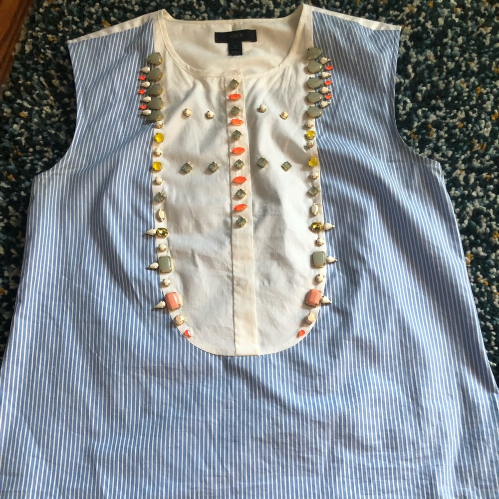 J. Crew embellished jeweled tan top blouse